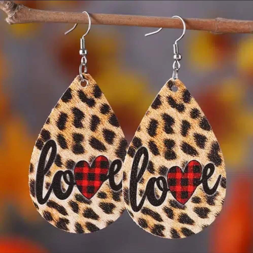 cute cheetah print double sided PU leather earrings